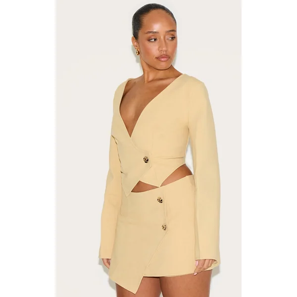 Shape Lemon Linen Look Asymmetrical Hammered Button Blazer