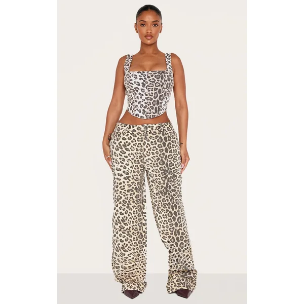 Shape Leopard Denim Wide Leg Jeans