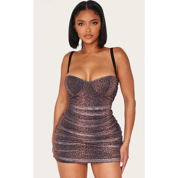 Shape Leopard Print Corset Ruched Mini Dress