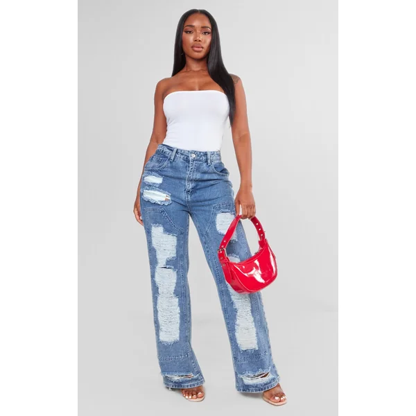 Shape Light Blue Distressed Detail Wide Leg Jeans