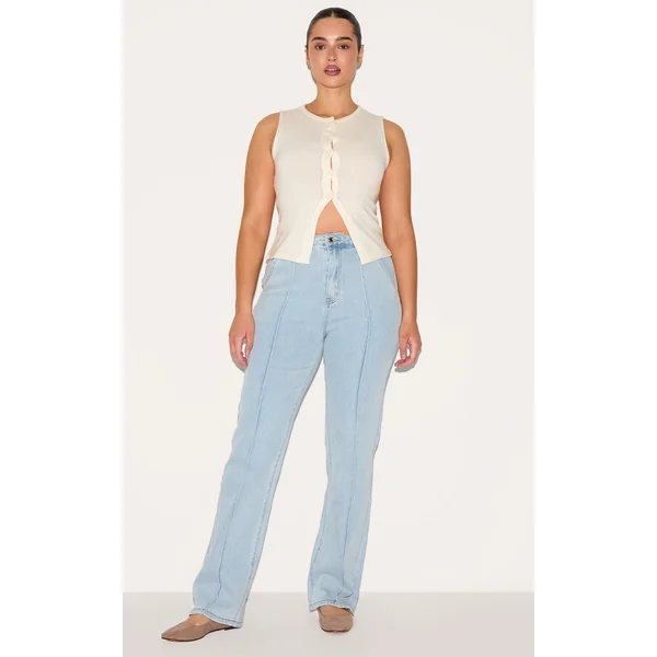 Shape Light Blue Stretch Denim Highwaisted Pintuck Adjustable Back Detail Jeans