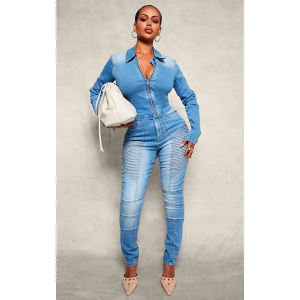 Shape Light Blue Stretch Denim Seam Biker Skinny Jeans