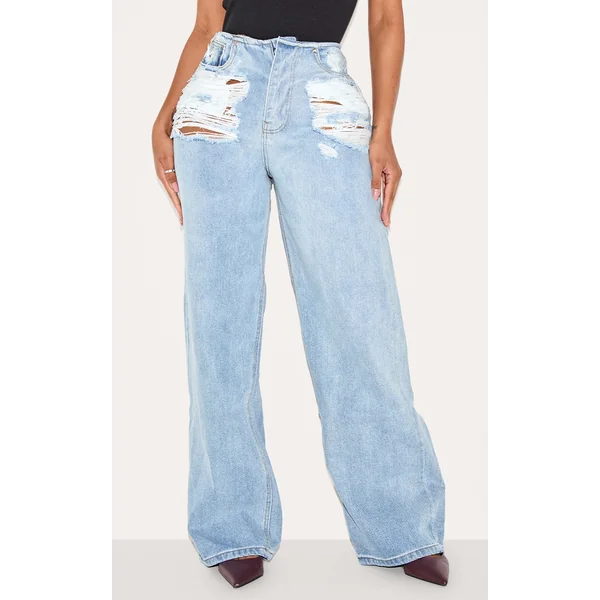 Shape Light Blue Wash Distressed Low Rise Jeans