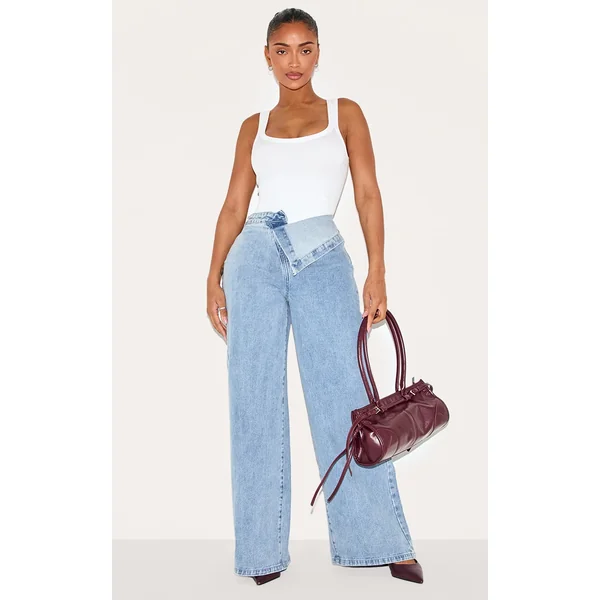 Shape Light Blue Wash Foldover Waist Wide Leg Jeans