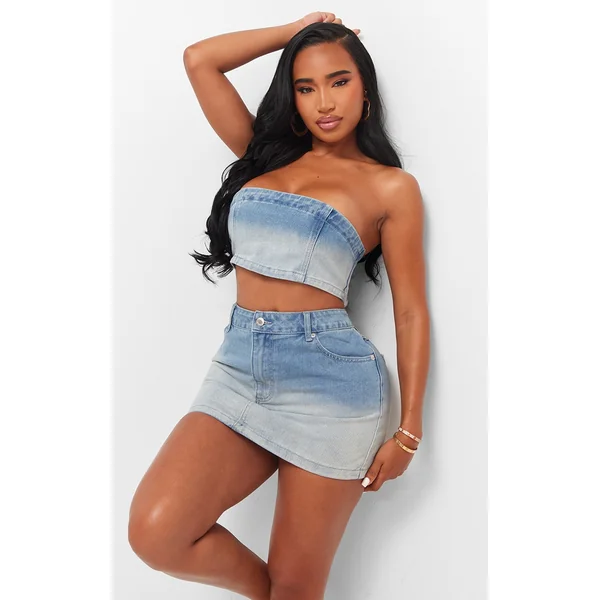 Shape Light Blue Washed Denim Bandeau Top