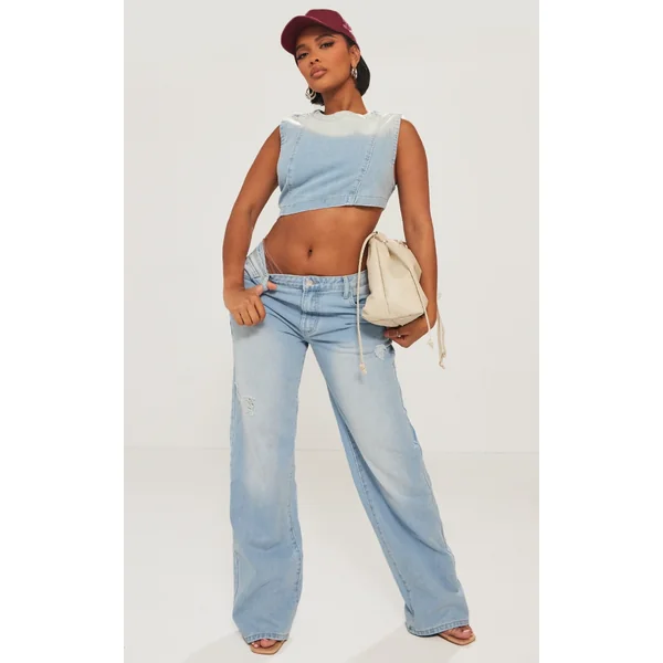 Shape Light Blue Washed Denim Wide Leg Jeans