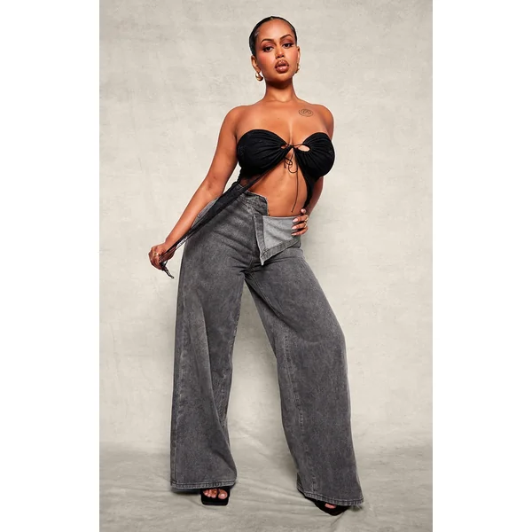 Shape Light Grey Foldover Waist Wide Leg Jeans