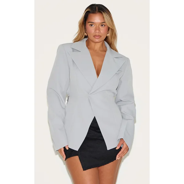 Shape Light Grey Tailored Asym Cross Over Adjustable Waist Blazer