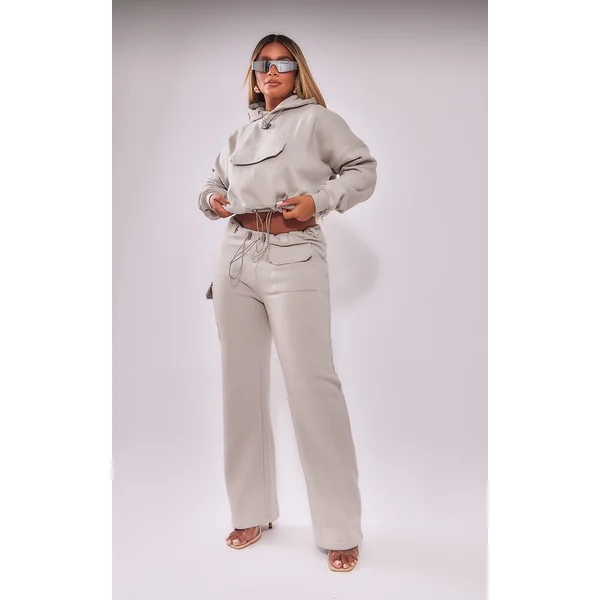 Shape Light Grey Toggle Waist Pocket Detail Wide Leg Sweatpants