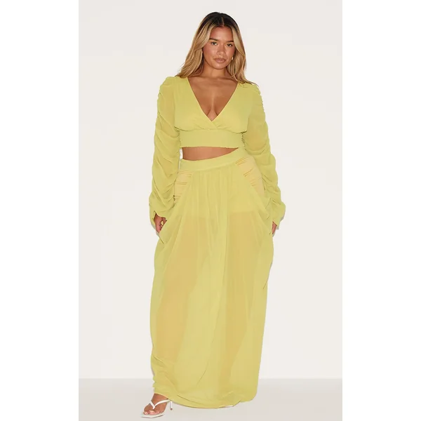 Shape Lime Chiffon Highwaisted Drape Maxi Skirt