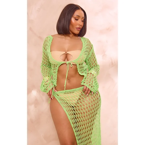 Shape Lime Knit Tie Front Long Sleeve Top