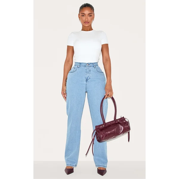 Shape Mid Blue Acid Wash Washed Denim Wide Leg Jeans