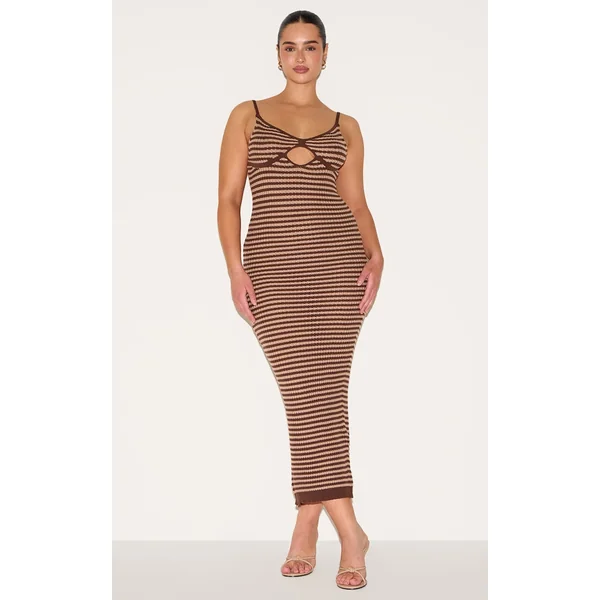 Shape Mocha Crochet Striped Strappy Maxi Dress