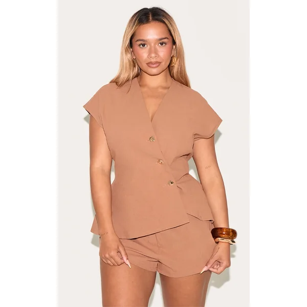 Shape Mocha Linen Look Elasticated Waistband Shorts