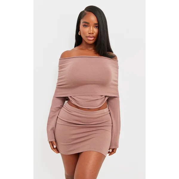 Shape Mocha Soft Knit Extreme Foldover Long Sleeve Ruched Side Top