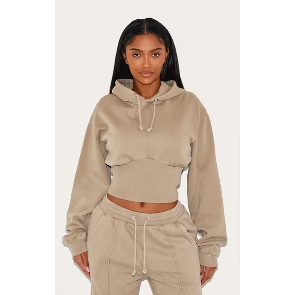 Shape Mocha Sweat Cropped Shirred Waist Hoodie