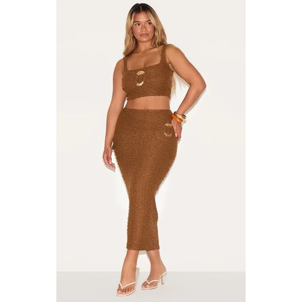 Shape Mocha Textured Gold Hammered Ring Midaxi Skirt