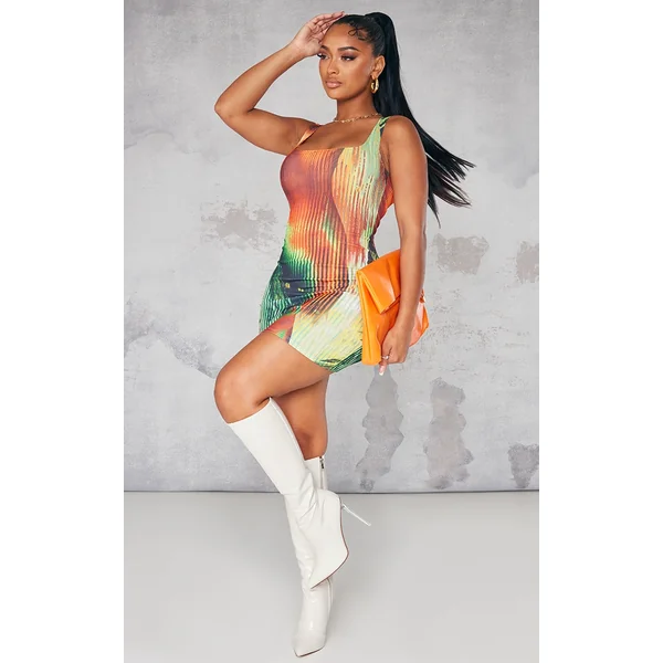 Shape Multi Body Print Rib Low Back Bodycon Dress