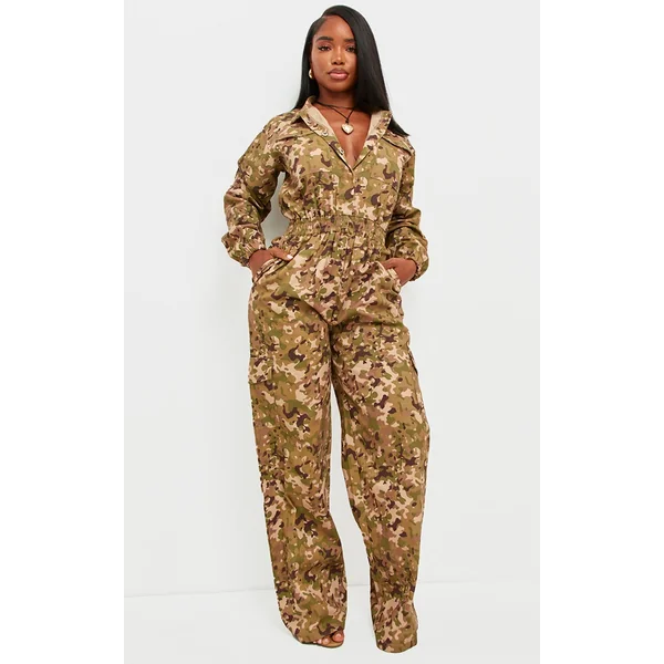 Shape Multi Camo Printed Elasticated Waist Jumpsuit