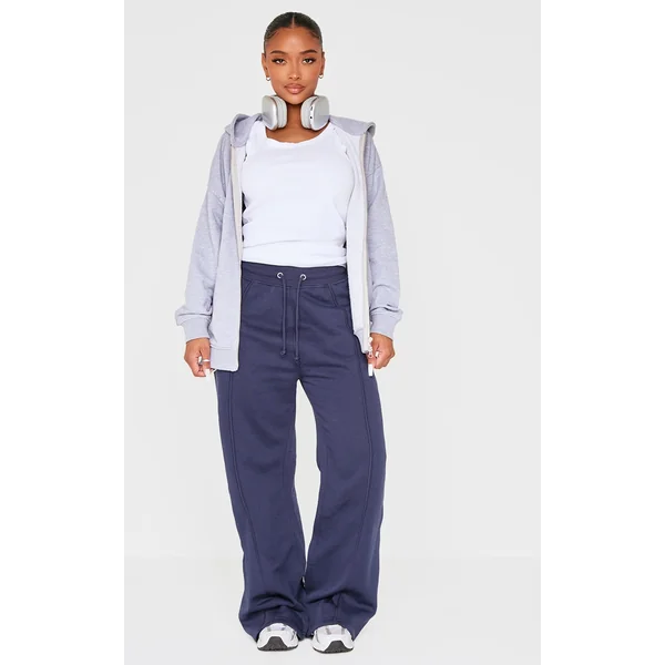 Shape Navy Binded High Waist Wide Leg Sweatpants
