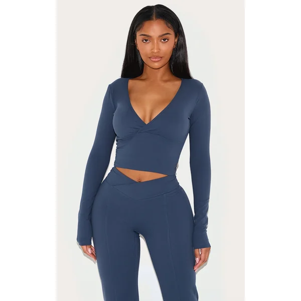 Shape Navy Sculpt Active Wrap V Neck Long Sleeve Top