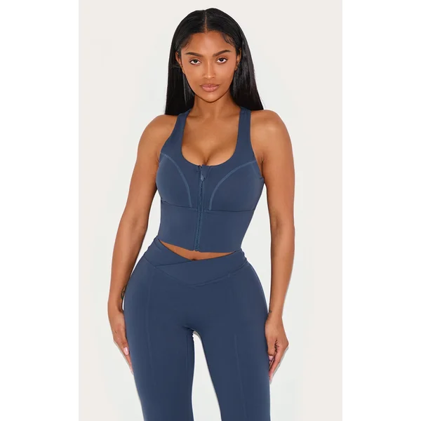 Shape Navy Sculpt Active Zip Front Cupped Long Line Sport Bra
