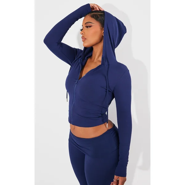 Shape Navy Sculpted Zip Through Hoodie