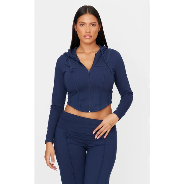 Shape Navy Seam Detail Sculpted Zip Through Jacket