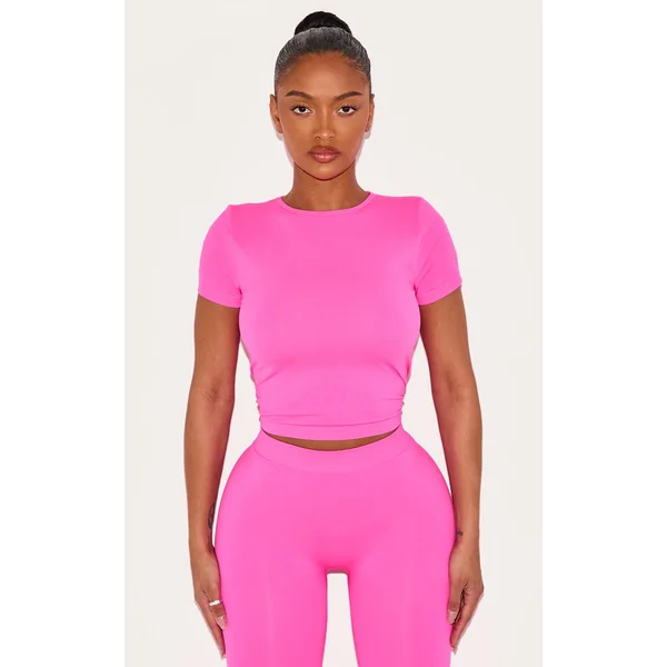 Shape Neon Pink Stretch Seamless Short Sleeve Longline Top