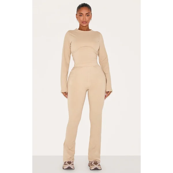 Shape Oatmeal Cotton High Waist Flared Pants