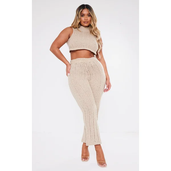 Shape Oatmeal Knit High Waist Flare Pants