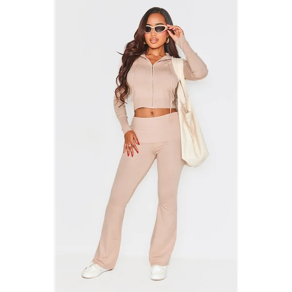 Shape Oatmeal Knit High Waist Foldover Waist Leggings