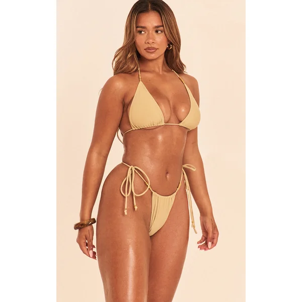 Shape Olive Gold Beaded Tanga Bikini Bottom