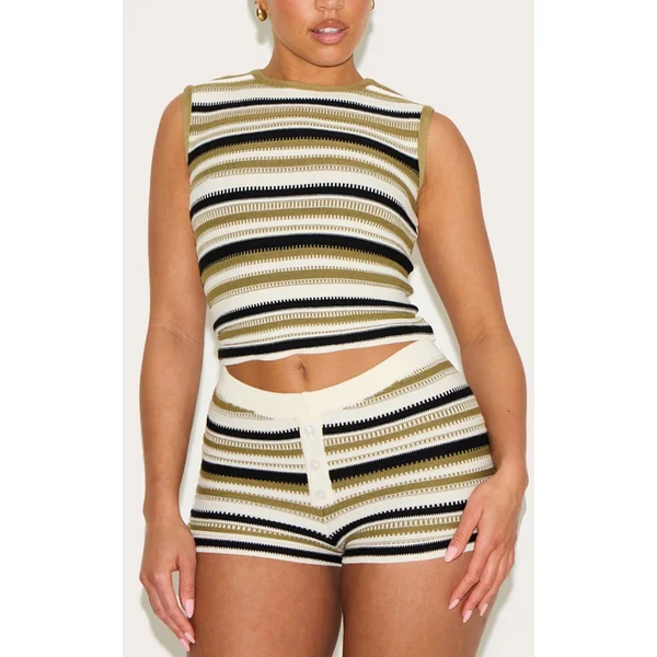 Shape Olive Knitted Striped Boxer Shorts