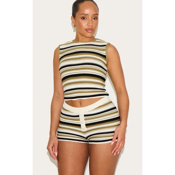 Shape Olive Knitted Striped Vest Top