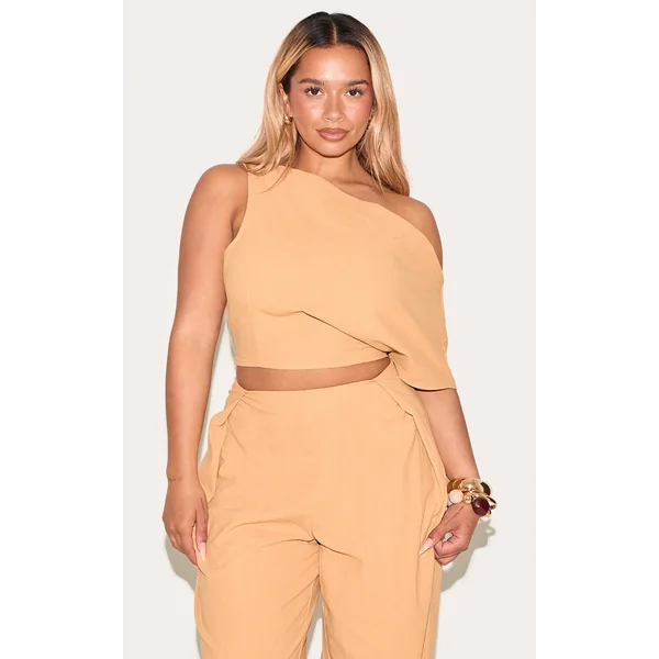 Shape Olive Linen Look Asymetrical Off The Shoulder Top