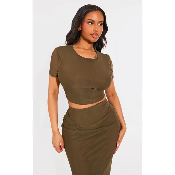 Shape Olive Mesh Cropped T-shirt