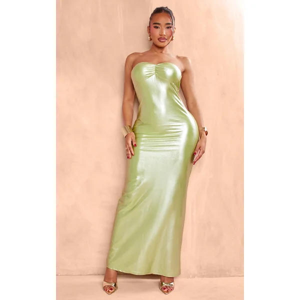 Shape Olive Metallic Bandeau Ruched Bum Maxi Dress