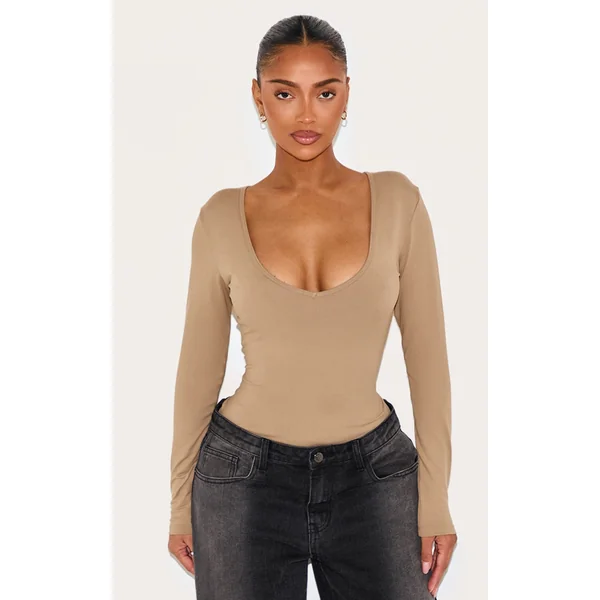 Shape Olive Sculpted V Neck Long Sleeve Bodysuit