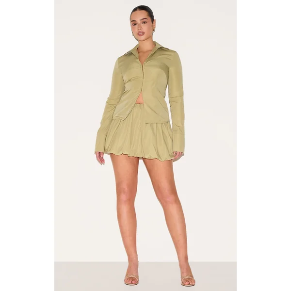 Shape Olive Tailored Puff Ball Mini Skirt