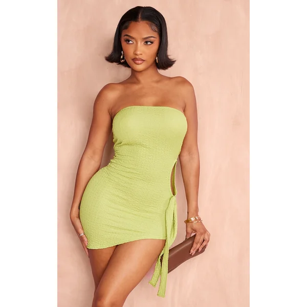 Shape Olive Textured Tie Detail Bandeau Dress