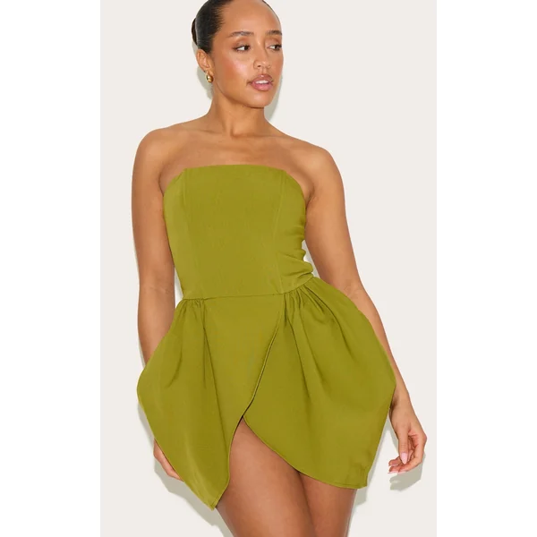 Shape Olive Woven Bandeau Tulip Mini Dress