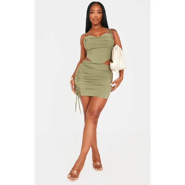 Shape Olive Woven Ruched Side Mini Skirt