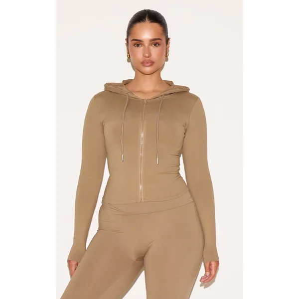 Shape Olive Zip Through Sculpted Hoodie