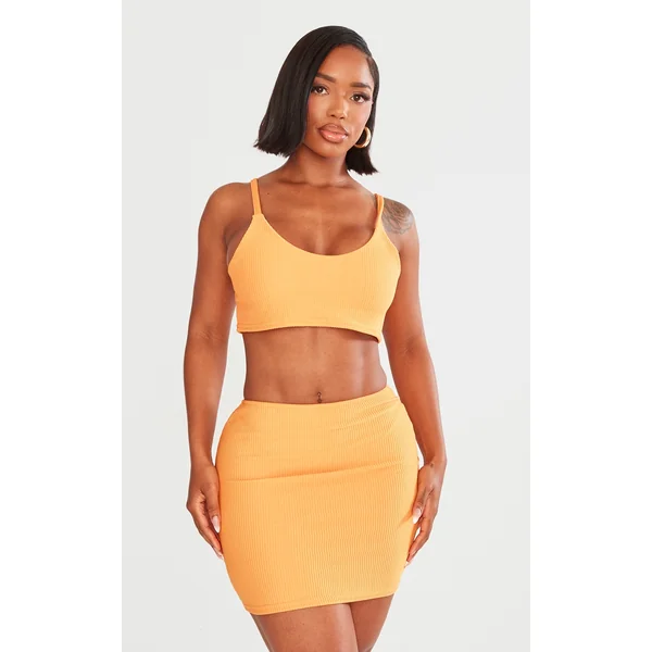 Shape Orange Strappy Ribbed Crop Top