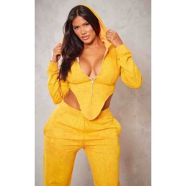 Shape Orange Washed Corset Detail Hoodie