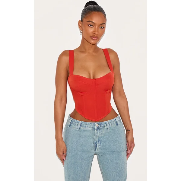 Shape Orange Woven Corset Crop Top