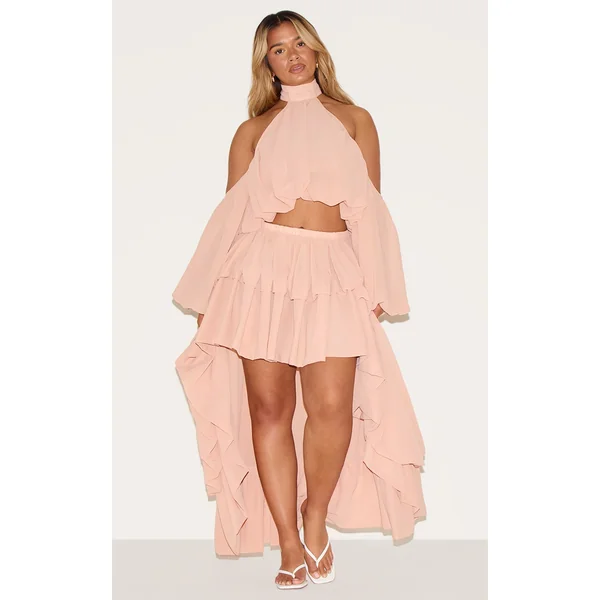 Shape Peach Chiffon High Tiered Maxi Skirt