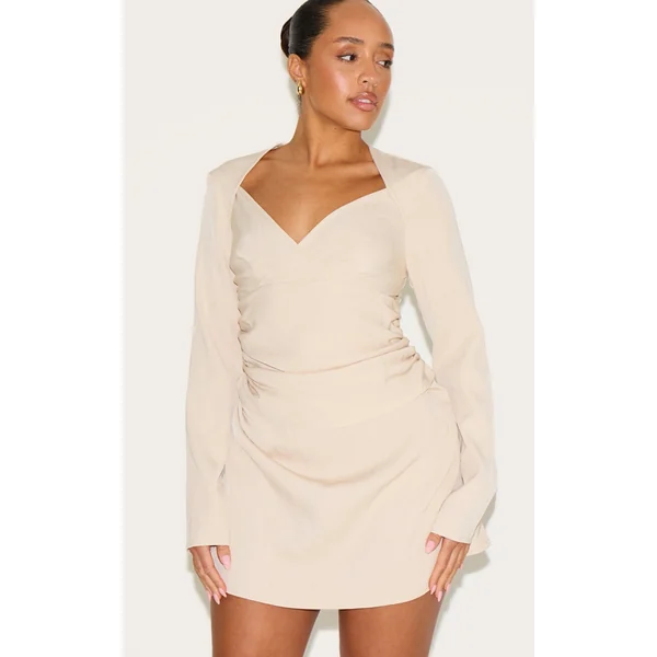 Shape Pebble Woven Tailored Square Neck Ruched Side Flippy Mini Dress