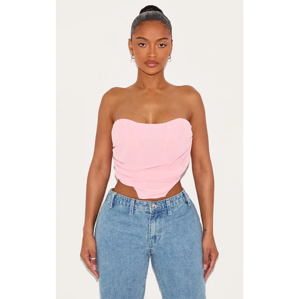 Shape Pink Chiffon Ruched Corset Crop Top
